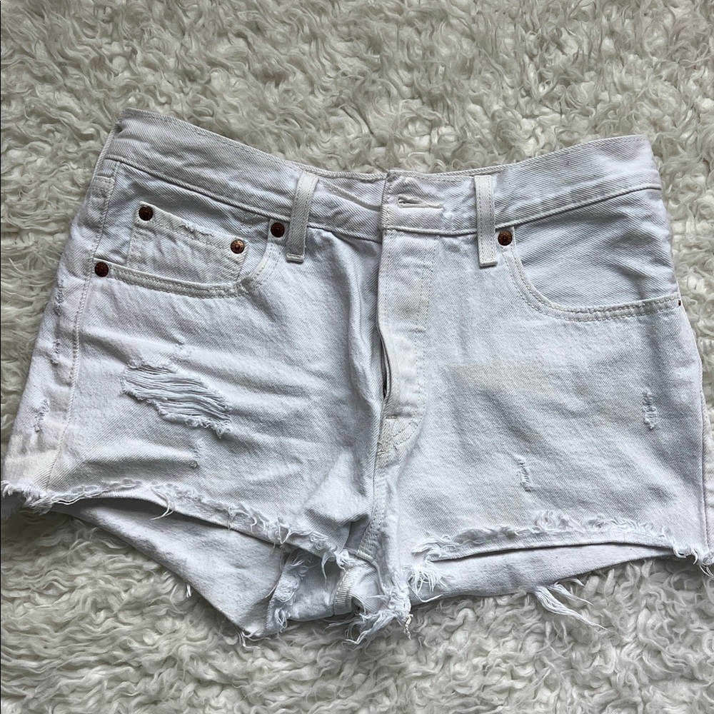 Levi's White Distressed Jean Shorts